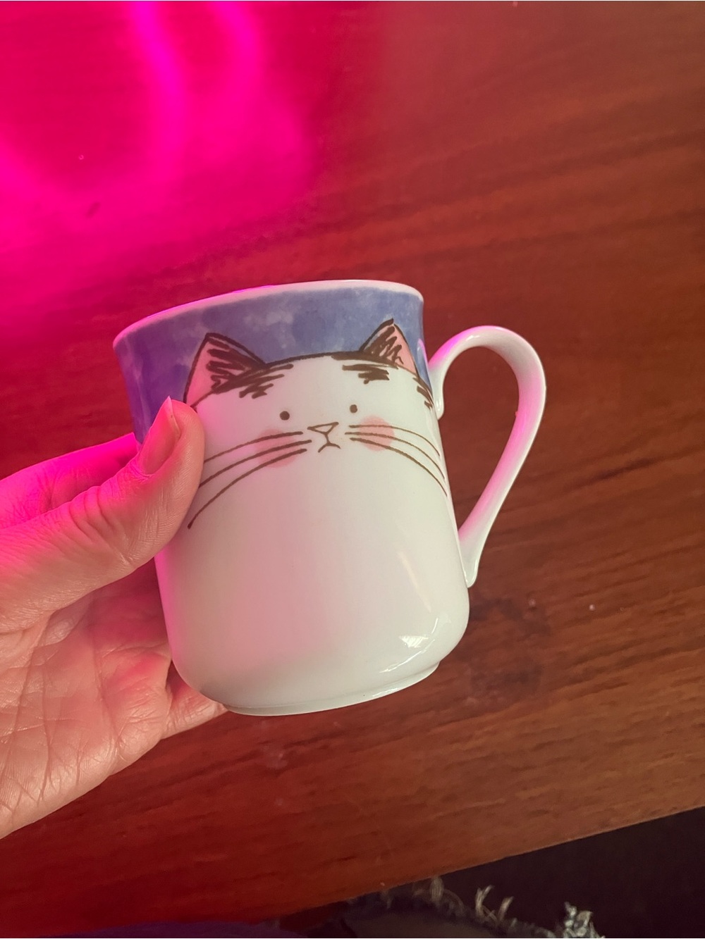 Cute Cat Ceramic Mug - White and Blue